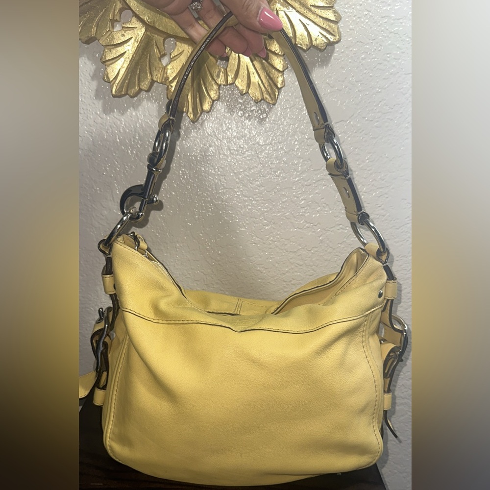 Coach Yellow Glove-Tanned Leather Hobo Shoulder Bag Silver Hardware